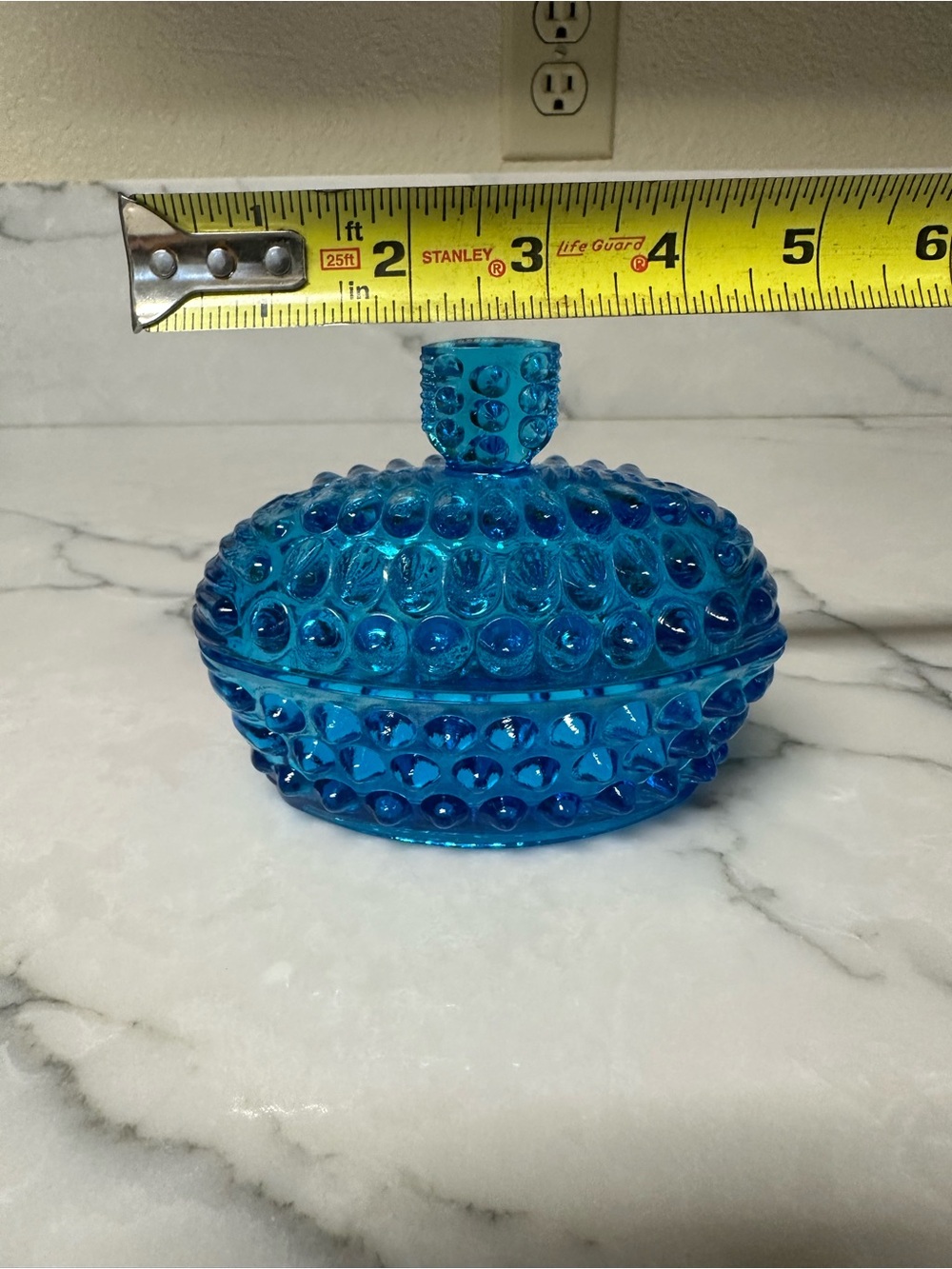 vintage blue hobnail glass covered candy dish - Picture 7 of 7